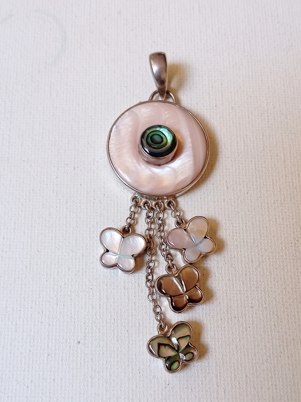 Sajen Mother of Pearl & Abalone Butterfly Dangle Necklace Pendant